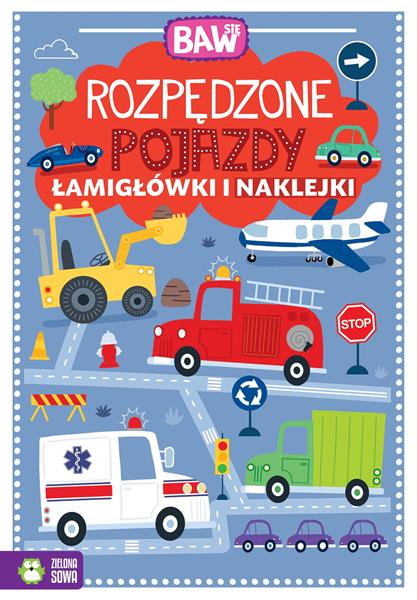 zielona sowa książeczka baw się rozpędzone pojazdy łamigłówki i naklejki